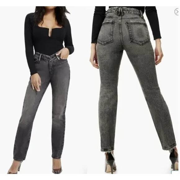 Good American Good Classic Low Waist Fray‎ Jeans in Black175 Size 2 /26 - Picture 1 of 11